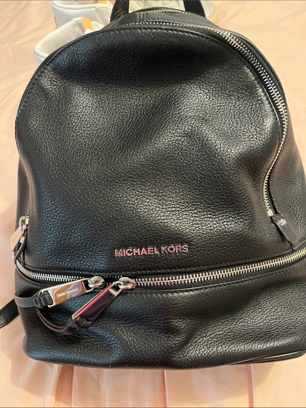Michael Kors Black Pebbled Leather Backpack with Silver Hardware